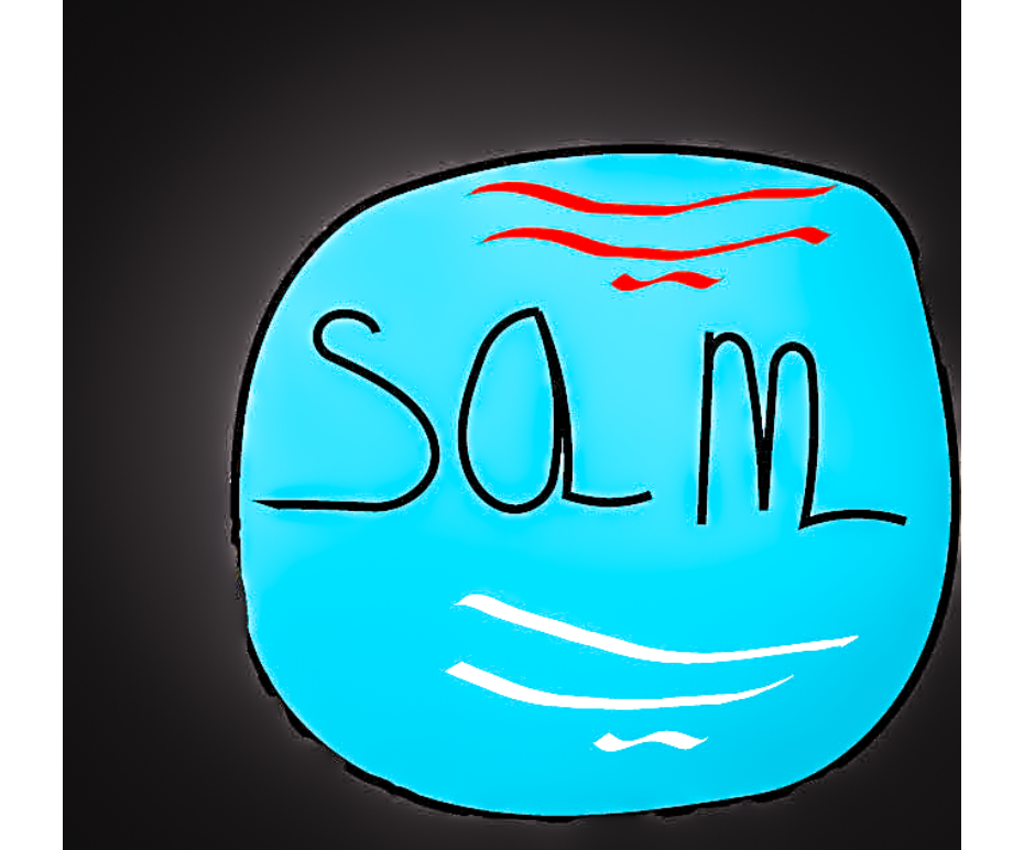 My logo that reads 'Sam' across a blue baseball with a black background